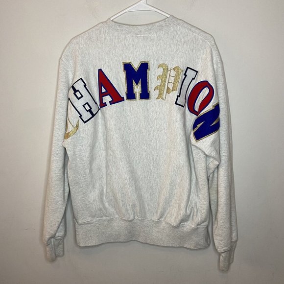 Champion Reverse Weave Pullover Sweatshirt Womens M Gray Spellout Long Sleeve - Picture 1 of 10